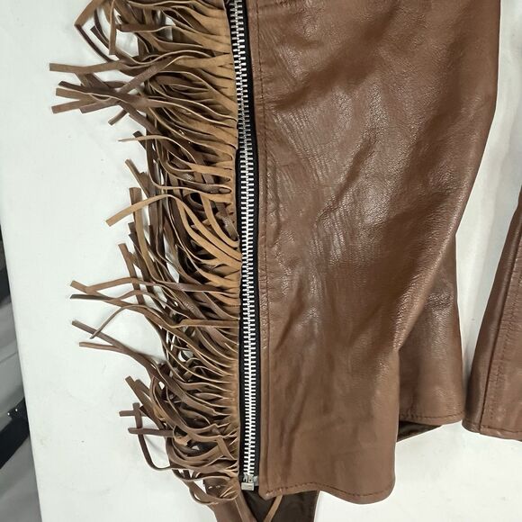 Vintage Sunrider Brown Fringe Beaded Chaps Size XXL Motorcycle Western Leather - Picture 8 of 14
